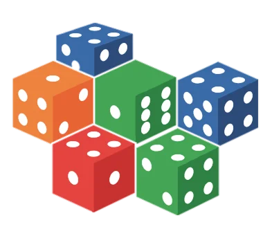 Afbeelding van kleurrijke speeldobbelstenen die worden gebruikt in bordspellen en tafelspellen, als symbool voor geluk, strategie en gezinsvriendelijk vermaak.